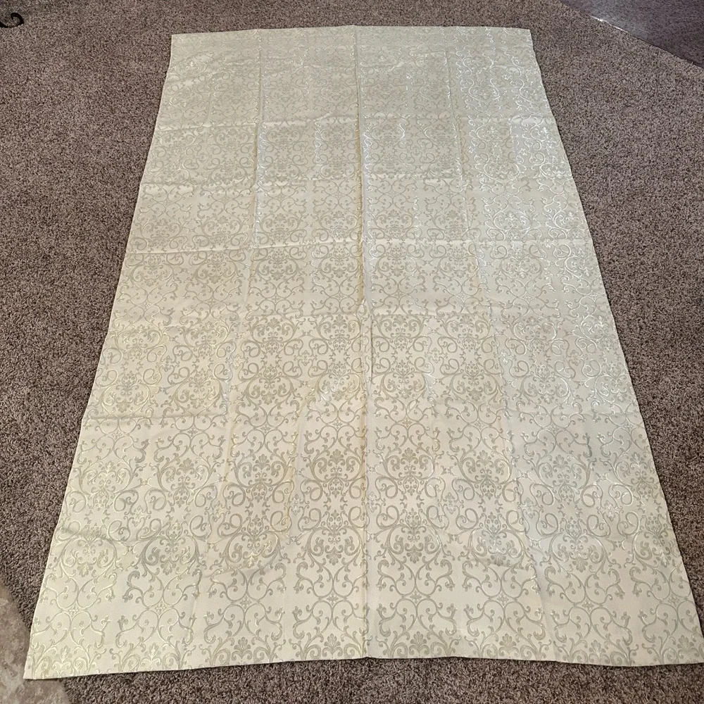 VTG Champagne Silver Damask Curtain Panel 52x86 Metallic Scroll Brocade USA Made